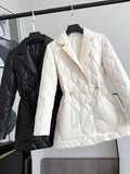 2022 New Winter Ultra Light Duck Down Jacket Women Long Sleeve Suit Collar Casual Pockets Drawstring Shiny Puffer