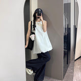Fongt Temperament Lazy Sleeveless Tidly Sleeveless Dress Women's Summer Loose Broad Legs Trousers Casual Set