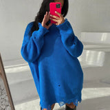 Women's Knitted Padded Pullover Ripped Sweater Autumn Winter Oversized Tops Female Long-sleeved Casual Clothing TH855-Outfit