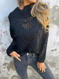 Fongt Women's New Casual Loose Hollow Sweater Round Collar Knitting Top