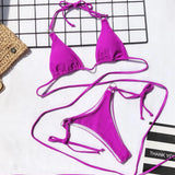 Bikini Set 2022 Sexy Pentagram Design Clear Strap Thong Swimsuit Women Neon Green Transparent Bathing Suit Beach