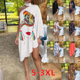 New Fashionable Sexy Lotus Leaf Edge Printed One-Sleeve Open-Shoulder Dress-Outfit
