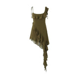 Summer printed ruffled Chiffon Dress Sexy Sleeveless Spaghetti Strap Party Dresses Mini Women's Clothing-Outfit