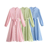 Fongt Women's Body Texture Collar Long-Sleeved Dress 4960