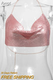 Metal Metallic Crop Top Women Beach Halter Corset Tops Glitter Backless Party Club Tank Top Clothes Top Camisole