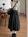 Fongt Gray Work Clothes Skirt Large Size Drawstring Cover Quick Dry A Word Umbrella Skirt Fatmm Thin Skirt Autumn