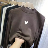 Fongt Waxy Elastic Double-Sided German Velvet Bottom Shirt Female Slim Slim Love Half High Collar With Long-Sleeved T Shirt Jacket Female-Outfit