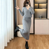 Fongt High-End Small Fragrant Style Two Sets Of Women's Atmosphere Knitted Open Fork Shirt T-Shirt