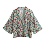 Fongt Women's Geometric Printing Wide Casual Hanging Short-Sleeved Shirt 1660