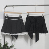 Fongt Shooting Leg Long Skirt Love Print Splicing Lace A Word 100 Folds Thin Bow Half-Dress Skirt 9339