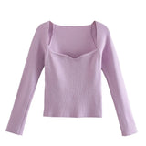New Women Knit Sweater Top Long sleeve heart-neck Casual Fashion Woman Slim-fit Tight Knitted sweaters Pullover