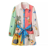Fongt Women's New Long Sleeve Printed Shirt Dress 2062