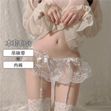 Sex Lingerie Sexy Embroidery Perspective Lace Garter Stockings Tongs Set Seduction