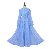 Fongt Spring Dress New Elegant Famous Color Nails Half High-Collar Lantern Sleeve Flowers With Large Skirt Dress