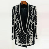 QUALITY Newest 2023 Fashion Designer Women's Shawl Collar Stunning Diamonds Pearls Beaded Blazer