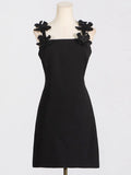 Fongt 2025 New Fashion Design Three-Dimensional Flowers Spliced Shoulder Strap Dress Dress