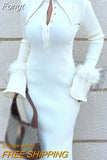 Women Fashion Solid Feather Splicing Shirt Dress Autumn Casual Long Sleeve Party Dress Ladies Sexy Turn-down Collar Long