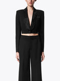 Fongt Advanced Sense Small Suit Spring 2024 New Hot Diamond Bare Back Short Long Sleeve Women's Coat-Outfit