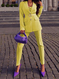 Slim Jumpsuits Solid Pants Outfits Women V Neck Coats And Long Pants Suit Casual Spring Autumn Office Pants Two Piece