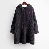 Autumn 2022 New Fashion Drawstring Hoodies Women Knitted Pullover Oversized Medium Long Casual Hooded Sweater Womens