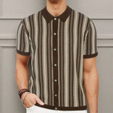 Fongt Men's Summer New Striped Jacket Knitted Polo Shirt Short-Sleeved T-Shirt