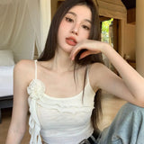 Pure Desire Mesh Sling Vest Summer Hottie Sexy French Romantic Double-Layer Lace Top Three-Dimensional Outer