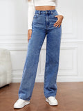 Fongt Burst Elastic Water Wash Denim Fashion Straight Trousers Trousers Trousers Trousers Women