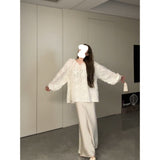 Fongt Version Of Fashion Wearing Three-Dimensional Flower Temperament Easy-Fitting Loose Shirt Light Luxury Skirt Set