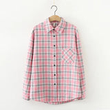 New Loose Design Cotton Plaid Shirt Women Young Style Long Sleeve Blouses Casual Shirts Lady Tops Clothes