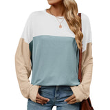 / Winter 2024 New Round Collar Vertical Color Long Sleeve Loose T-Shirt Top-Outfit