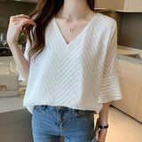 Fongt Chiffon Shirt Short-Sleeved Women's Summer Dress 2023 New Fashion Small Shirt Flared Sleeve Top-Outfit
