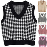 Fongt And Winter New Women's Thousand Bird Case Knitting Vest V Neck Sleeveless