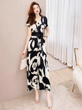 Fongt Light Luxury Retro Sleeveless V-Neck Print Dress Women's Summer Waists Thin Temperament Elegant Famous Dress