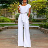 Women Pants Sets 2022 Female Casual Solid Color Round Neck Short Sleeve Tops High Waist Zipper Pants Office Long