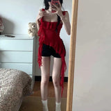 Fongt Trend Pure Desire Slings High-End Temperament Hottie Irregular Red Top Girl Small Man Wears Summer
