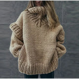 Women Solid Knit Turtlrneck Sweater Casual Oversize Lantern Long Sleeve Pullover 2023 Autumn Winter Slit Thick Warm Top