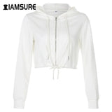 Korean Fashion Streetwear Outfits Cropped Sweatshirts 2020 Autumn Long Sleeve Solid Casual Zipper Up Women's