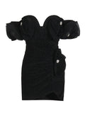 Fashion Folded Dress 2025 New High-End Feeling Shoulder Three-Dimensional Flowers Splicing Bag Hip Dress Women's