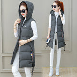 2024 New Down Cotton Vest Female Long Hooded Korean Version Student Winter Vest Coat Bf Clip-Outfit