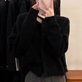 Fongt Heart Machine Women's Neckline Hollow Single Buckle Knitted Shirt 2024 New Loose Winter Small