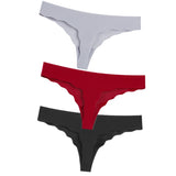 3Pcs Sexy G String & Thongs Women's Set Panties Solid Female Underwear Mid-Rise Silky Ladies Briefs Comfort Seamless