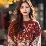 Fongt Retro-Red Age-Red Red Sweater In Autumn And Winter 2025 Women Loose Outer Wear Cover-Up Knitted Shirts