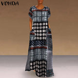 Printed Maxi Dress 2022 Casual Women's Summer Sundress VONDA Bohemian Female Printed Robe Short Sleeve