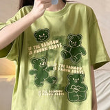 Fairy Bear Cute Graphic T Shirts Kawaii Clothes for Teens Light Green Apricot Cotton Tee Tops Oversized Summer Large