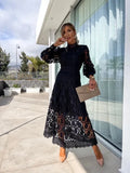 Fongt Women's Dress 2025 New French Lace Collar Bubble Bubble Sleeve Dress Temperament Waist Show Skinny Dress