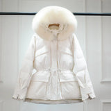 Huge Real Raccoon Fur Hooded Waterproof Winter Duck Down Jacket Women Fashion Female Parkas Sash Tie Up Puffer