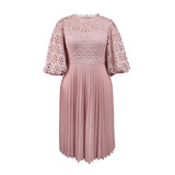 Fongt Lace Lantern Sleeve Dress Elegant Commuter Style Fold Dress Dresses