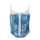 Fongt 2024 New Women's Fashion Sweet And Spicy Wind Denim Blue Gradient Short Sling Small