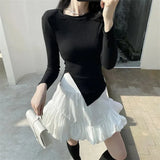 Summer Black Fold Ball Gown Skirt Women Elastic High-waist A-line Sexy Short Skirts Irregular Ruffle White Dance