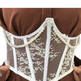 Fongt Autumn New Short Gentle Lace Pearl Waist Seal Fish Bone Strap Decorative Waist Seal Outside